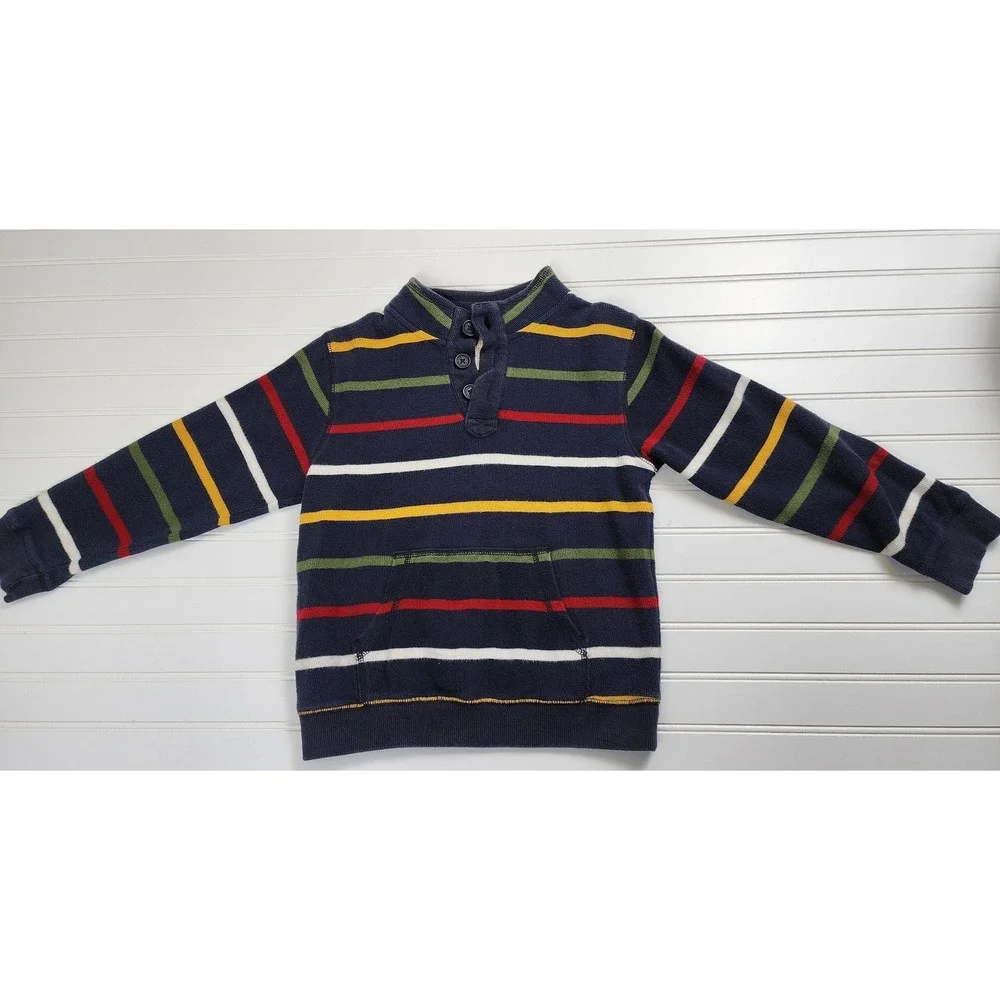 Gymboree Kids Blue Striped Button Neck‎ Pullover Long Sleeve Size 7/8 Medium